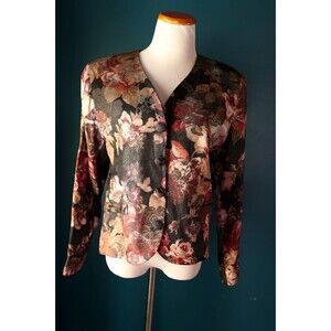 Vintage 90s Tailor Flex Dark Floral Romantic Satin Whimsigoth Blazer Size 10